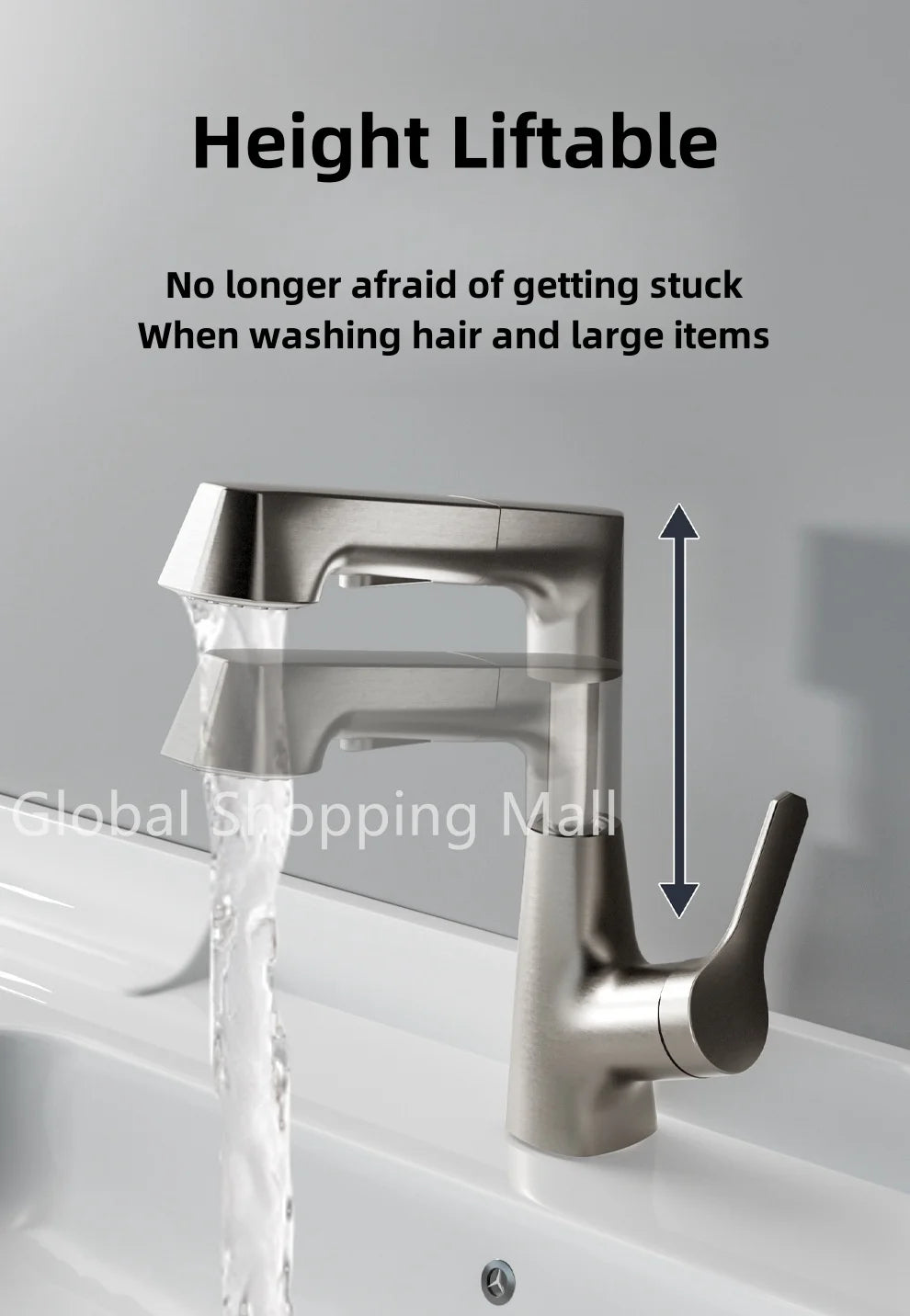 Pull Out Lift Kitchen Faucet 360° Rotatable Splashproof Stainless Steel Kitchen Sink Faucet with Pull Down Sprayer