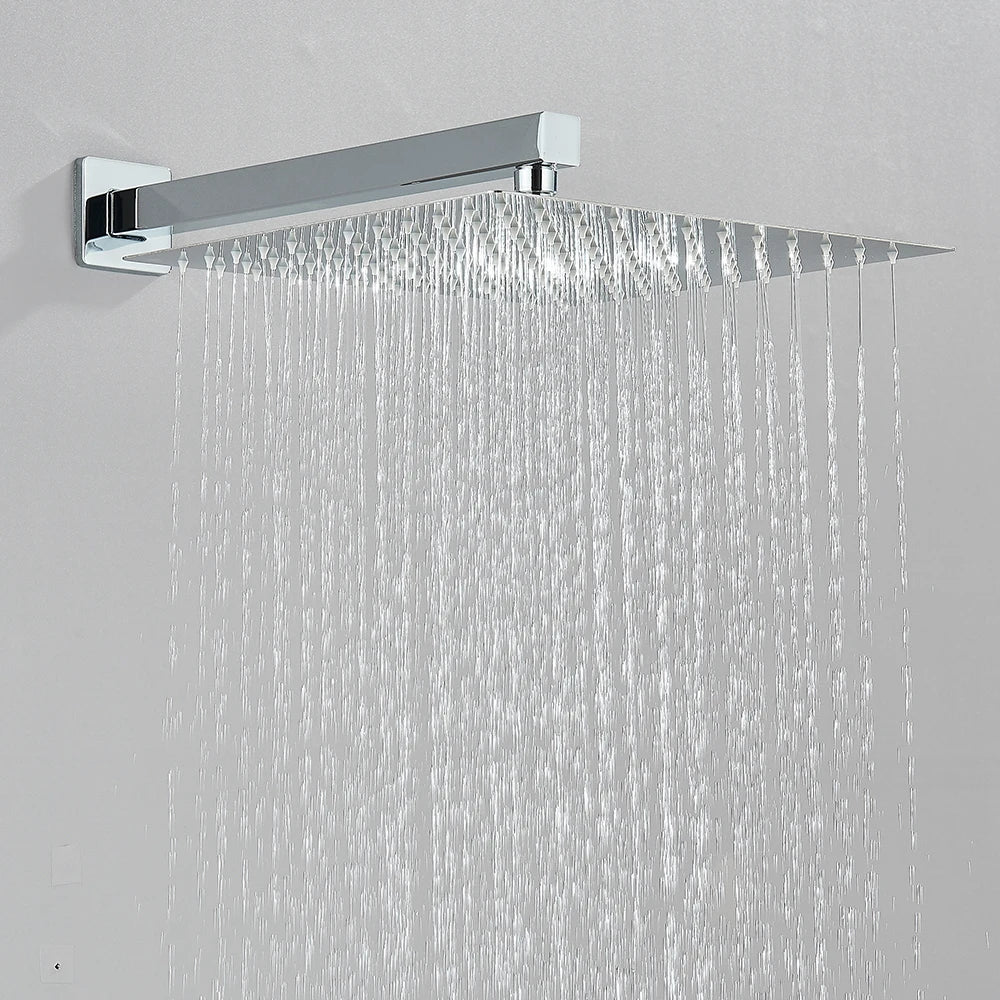 Chrome Bathroom Shower Faucet Set 2/3 Way Rainfall Mixed Brass Diverter Mixer Tap 8-16" Head Wall Mounted Embedded Box Control