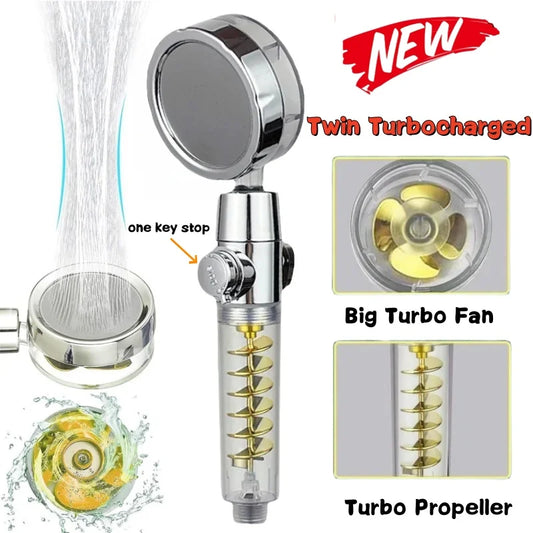 New High Pressure Shower Head Twin Turbocharged Shower Head Handheld Turbo Fan