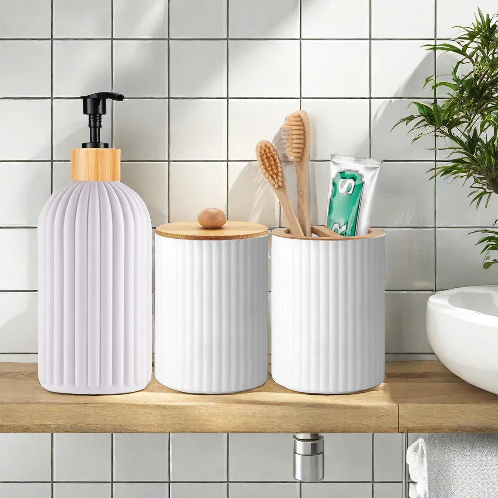 Bathroom Countertop Container Hand Soap Dispenser Cotton Ball Storage Box Toothbrush Holder