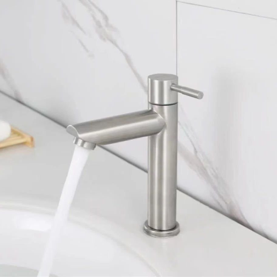 Basin Faucet 304 Stainless Steel Single Cold Water Tap Black Silver Color Deck Mounted