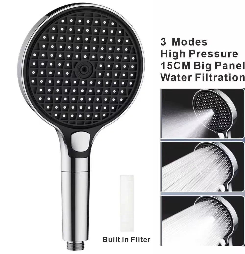 15CM Big Panel High Pressure Shower Head With Filter 3 Modes
