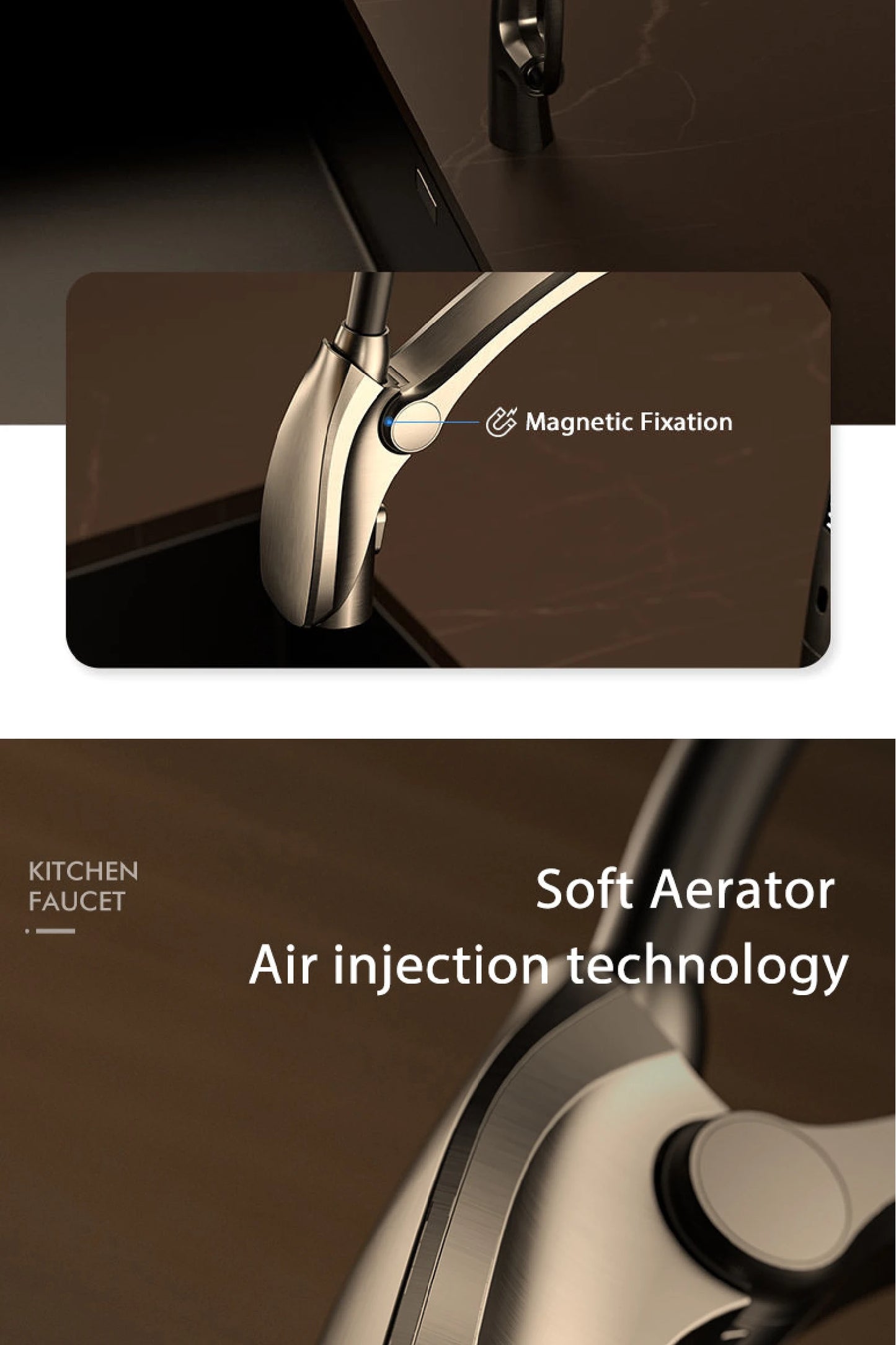 Luxury brass gun gray kitchen faucet Digital display Intelligent induction magnetic suction Pull-Out design Cold & hot sink Tap