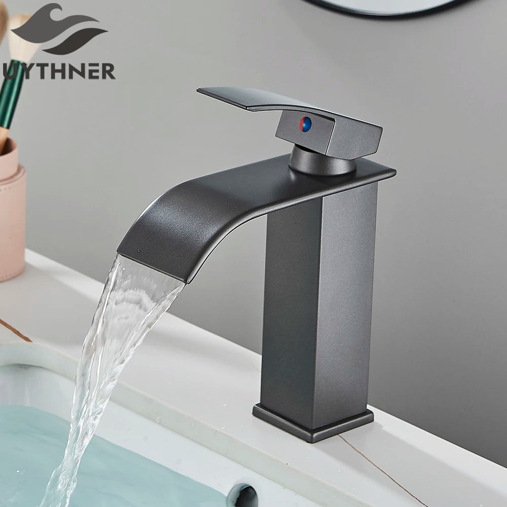 Brushed Golden Basin Faucets Single Lever Hole Deck Mount