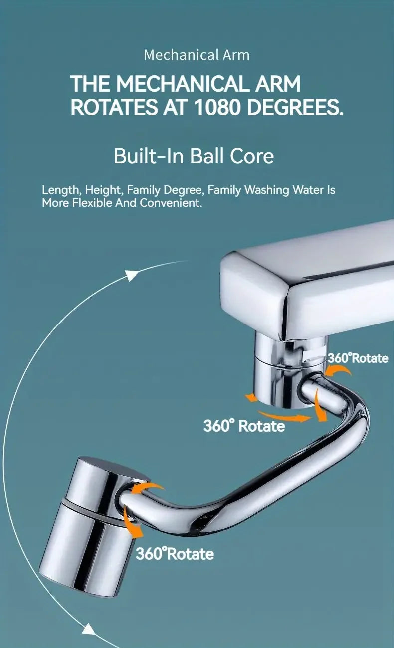 1080° Swivel Faucet Extender Universal Splash proof Dual Spray Modes