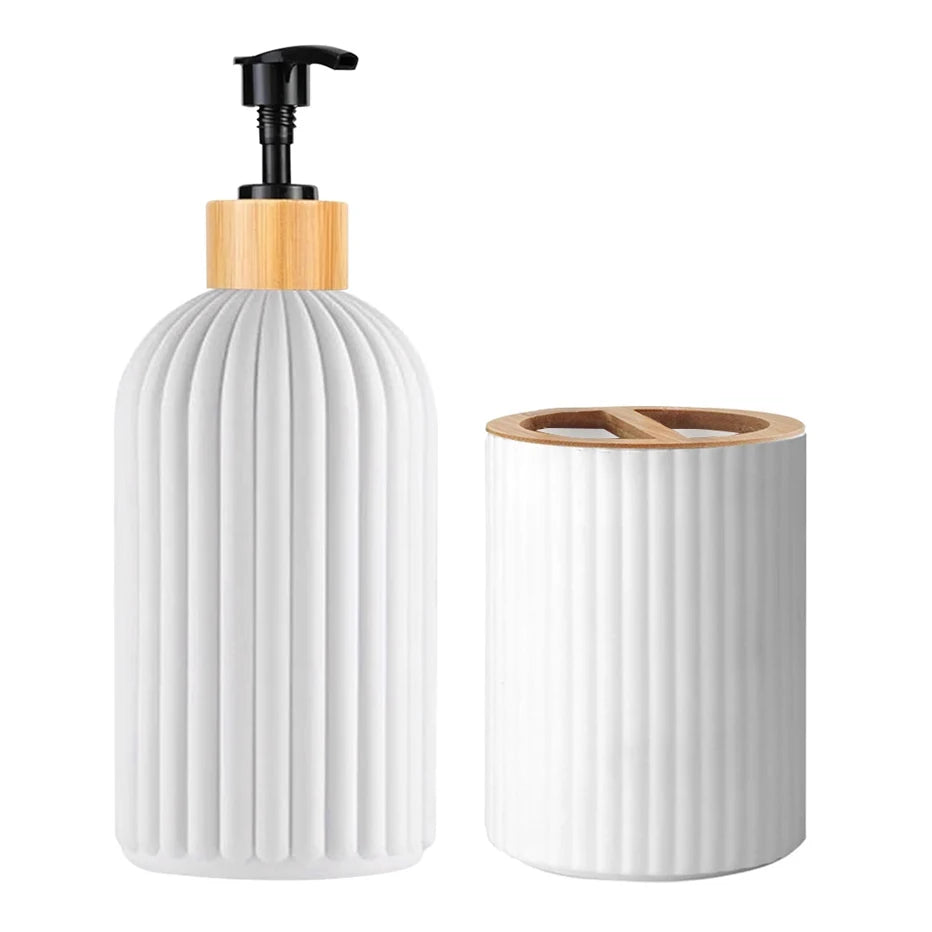 Bathroom Countertop Container Hand Soap Dispenser Cotton Ball Storage Box Toothbrush Holder