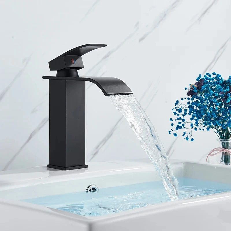 Copper core waterfall stainless steel basin faucet, hot and cold dual control faucet