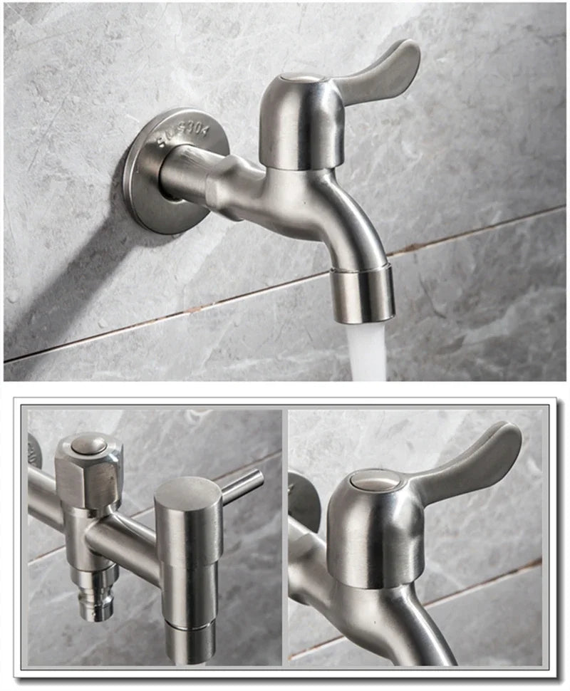 Brushed Outdoor304 Stainless Steel Garden Faucet Wall Mounted Bibcock Garden Wash Basin