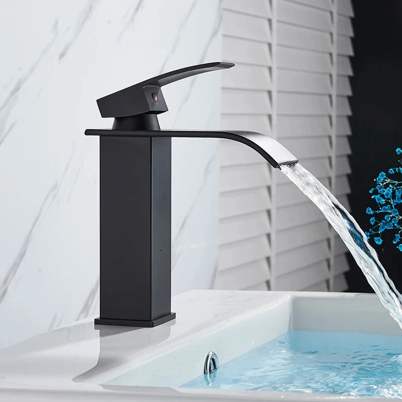 Copper core waterfall stainless steel basin faucet, hot and cold dual control faucet