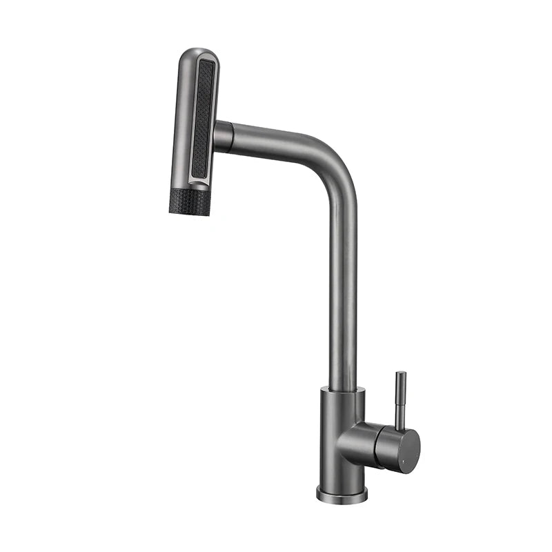 Pull Out Rotation Waterfall Black Stream Sprayer Head,6 Mode Gray Kitchen Faucets, Sink Mixer
