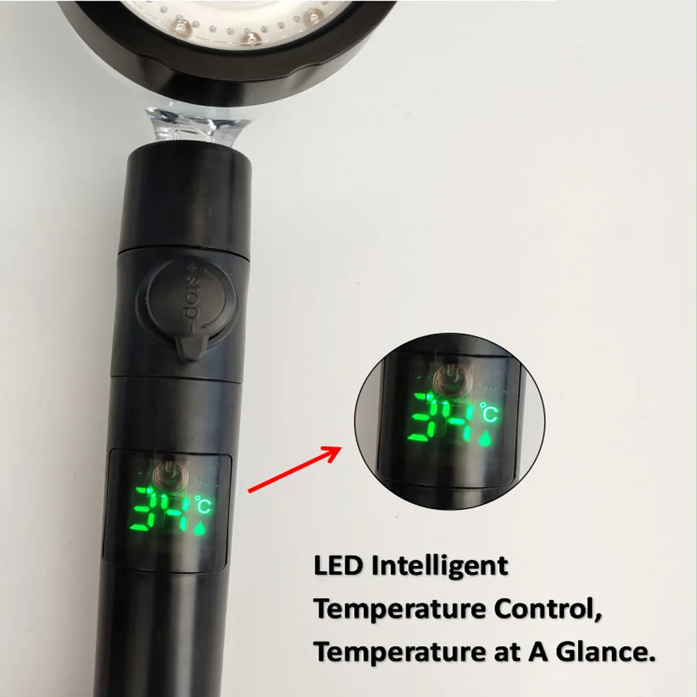 LED Digital Temperature Display Shower Head Temperature Control Colorful Fan Spray Nozzle