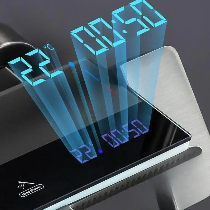 Grey shower Set Four-Function Smart Digital Display Shower System Rainfall Pressurized Wall-mounted Piano Key
