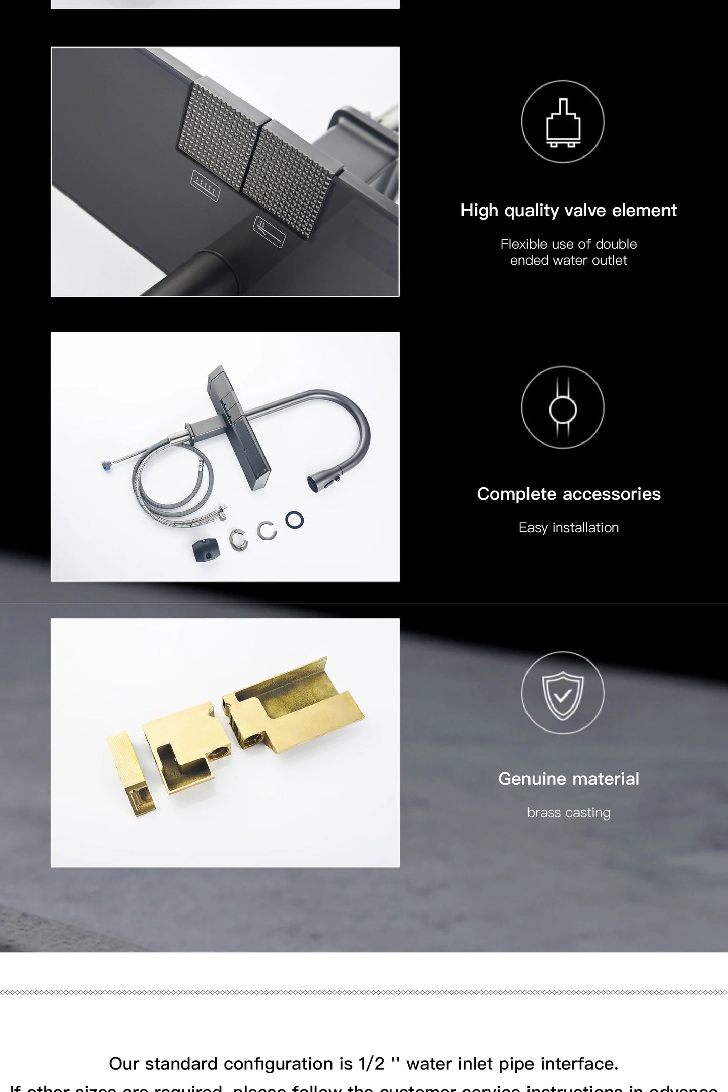 Luxury digital display brass grey kitchen faucet pull-out design