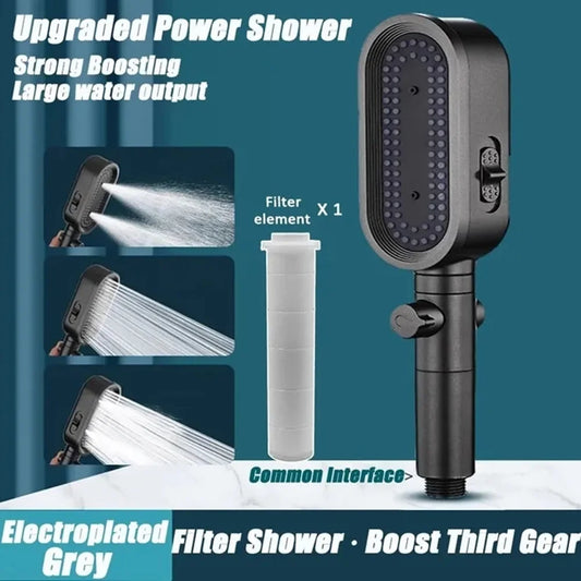 High Pressure Shower Head 3 Modes Adjustable Spray with Massage Brush Filter