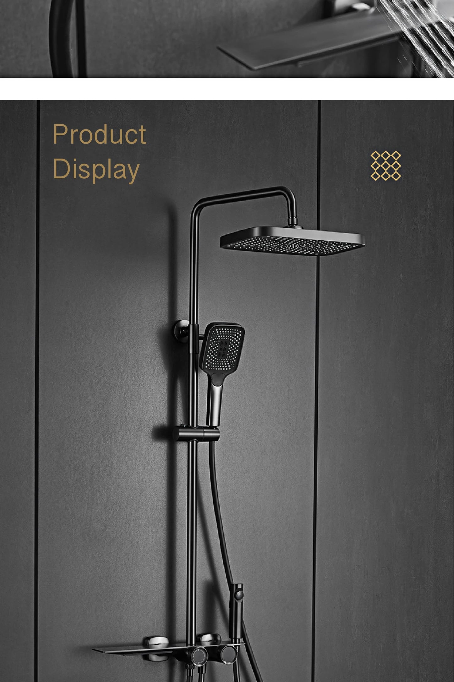 Luxury gun gray brass bathroom shower system digital display cold & hot dual control
