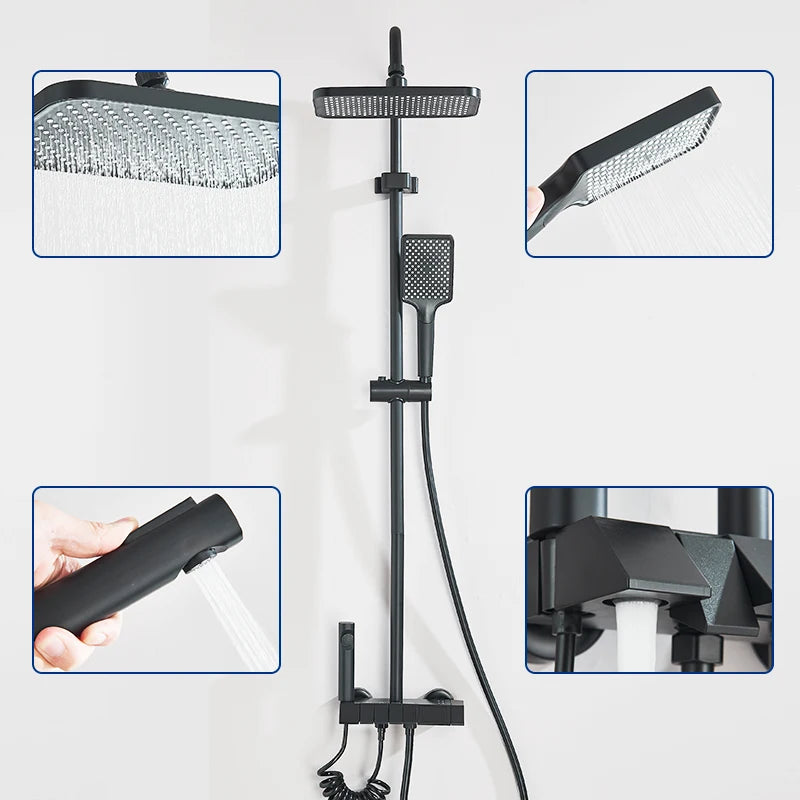 Rozin Black Smart Digital Display Shower Faucet Set Piano Style Rain fall Grey Digital Mixer