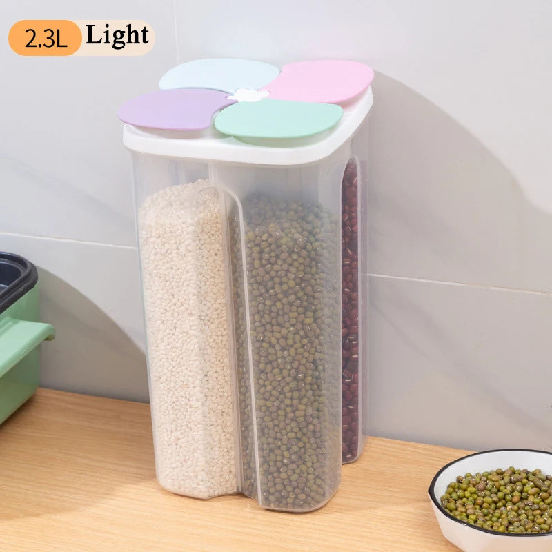 Kitchen Cereals Storage Box Plastic 4 grids ,Food Container Moisture-proof