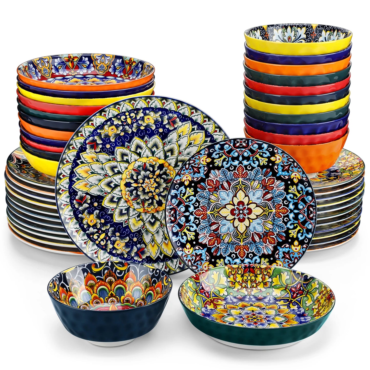 12/16/18/24 Piece Ceramic Dinnerware Set Stoneware Bohemian Style