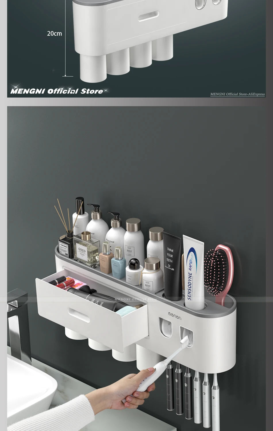 MENGNI-Magnetic Adsorption Inverted Toothbrush Holder Wall -Automatic Toothpaste Squeezer Storage Rack