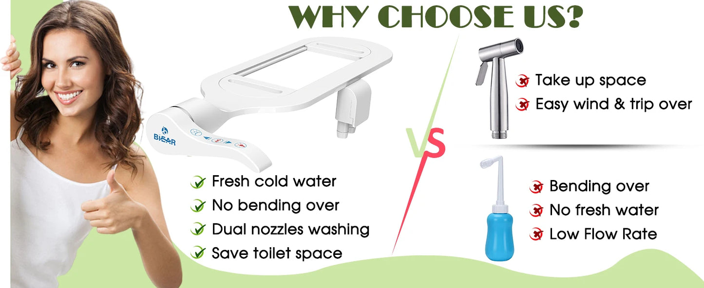 Ultra-Slim Bidet Attachment, Posterior&Feminine Wash-(Retractable Dual Nozzles), Non-Electric Bidet Attachment for Toilet Seat