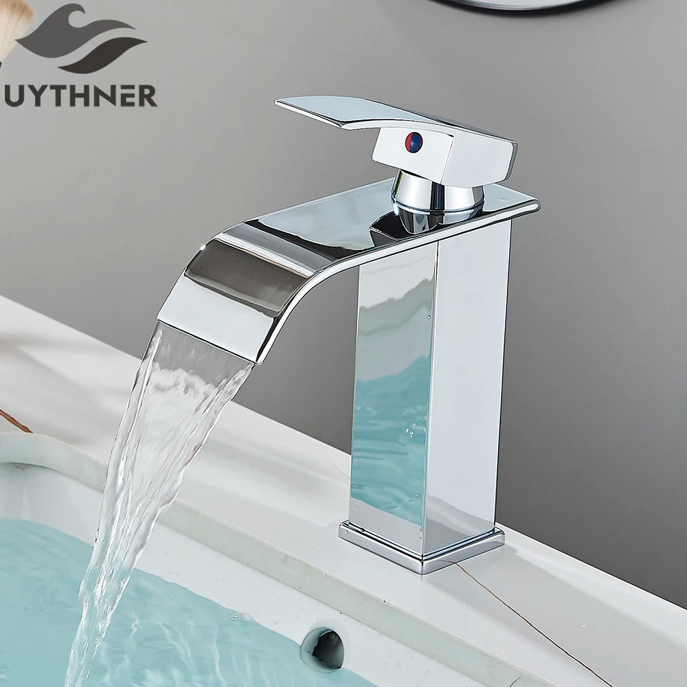 Brushed Golden Basin Faucets Single Lever Hole Deck Mount