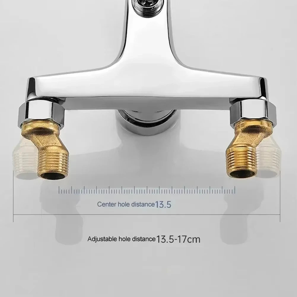 Zinc Alloy Basin Faucets Chrome Wall Mounted Hot Cold Water Dual Spout Mixer Tap