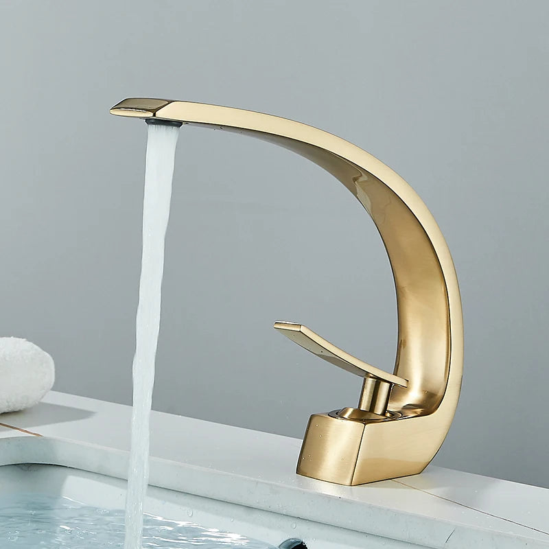 Luxury Brass Basin Faucet Deck Mounted Black Hot Cold Mixer Tap Single Hole For Bathroom