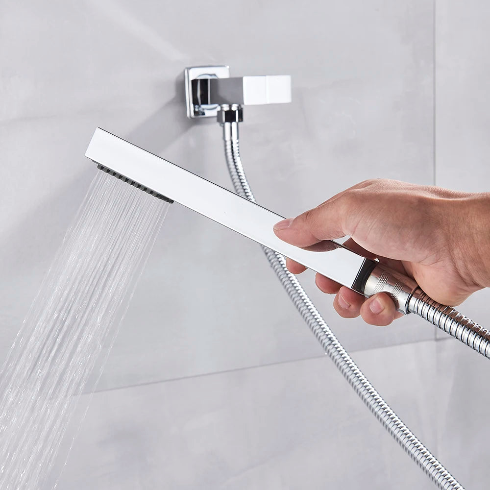 Chrome Bathroom Shower Faucet Set 2/3 Way Rainfall Mixed Brass Diverter Mixer Tap 8-16" Head Wall Mounted Embedded Box Control