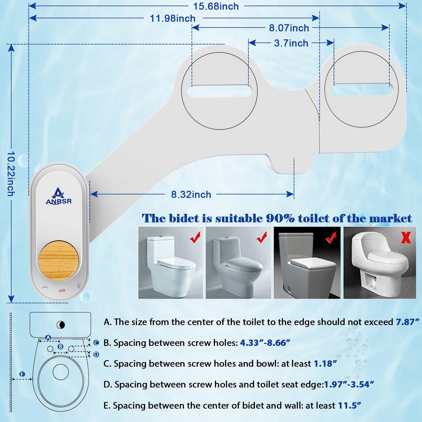 Fresh Water Non-Electric Bidet Attachment for Toilet Seat, Adjustable Water Pressure, Rear Wash