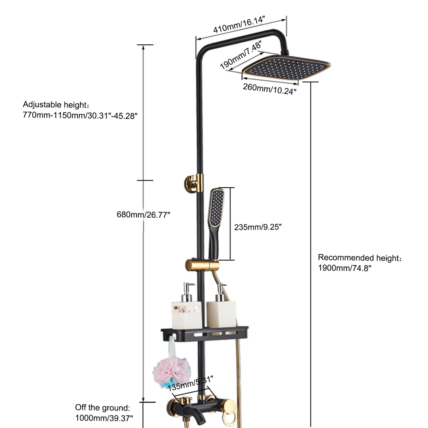 Black Shower Set Faucet Rainwater Manual System High-Quality