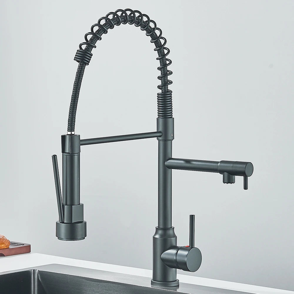Pull Down Spring Kitchen Faucet Single Lever Hot Cold Mixer