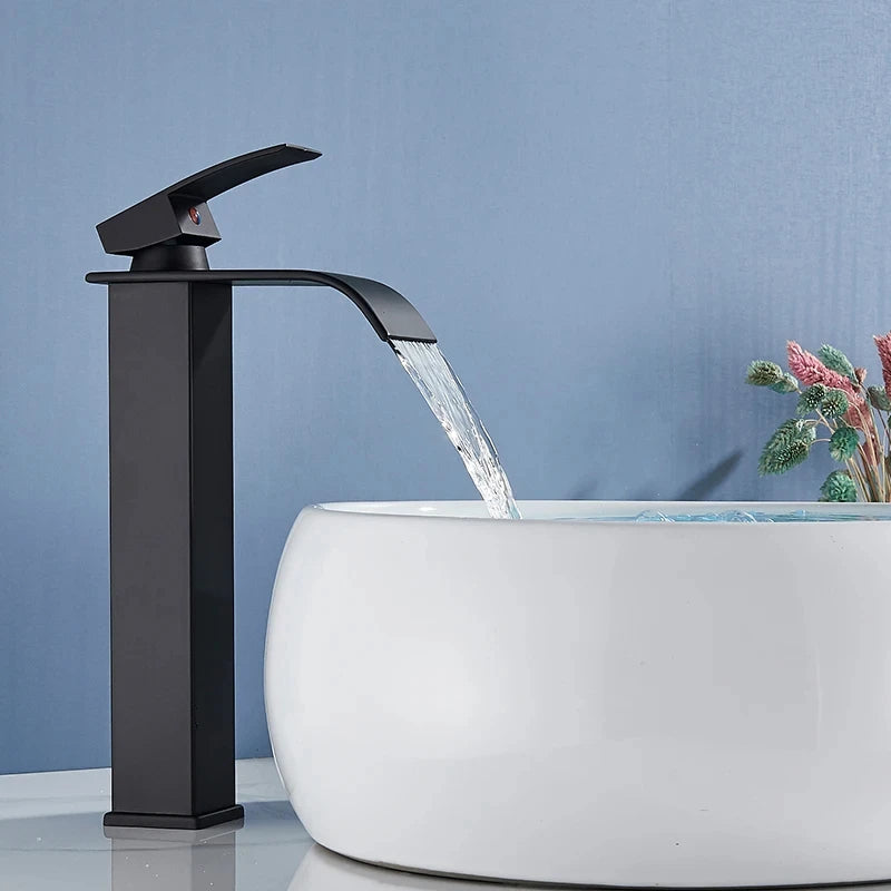 Copper core waterfall stainless steel basin faucet, hot and cold dual control faucet