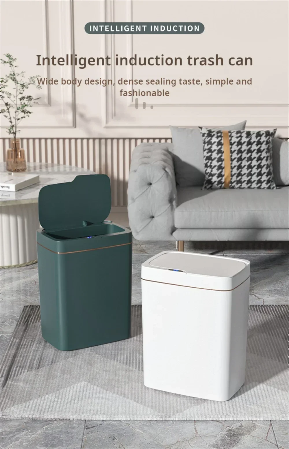 15-Liter Smart Trash Can Automatic Touchless, Waterproof Sensor Trash Bin for Bathroom Kitchen Bedroom, Odorless Modern Basket