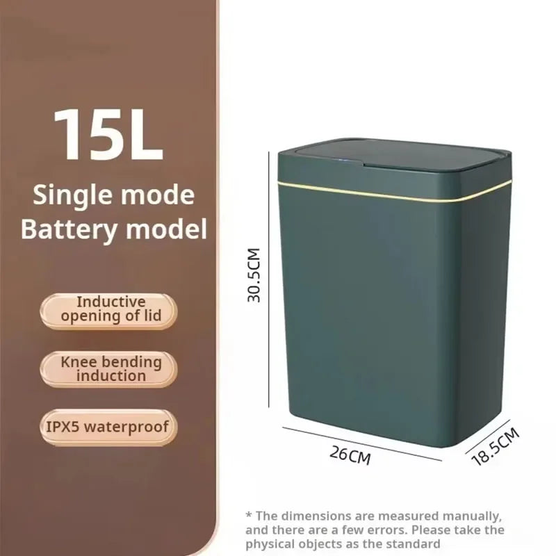 15-Liter Smart Trash Can Automatic Touchless, Waterproof Sensor Trash Bin for Bathroom Kitchen Bedroom, Odorless Modern Basket