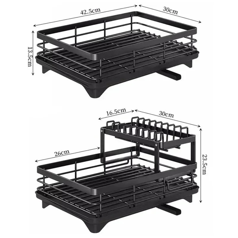 Bowl Rack - 2 Tier Dish Drainer Storage Adjustable Space Saving Kitchen Utensil Organizer for Plates Cups Cutlery