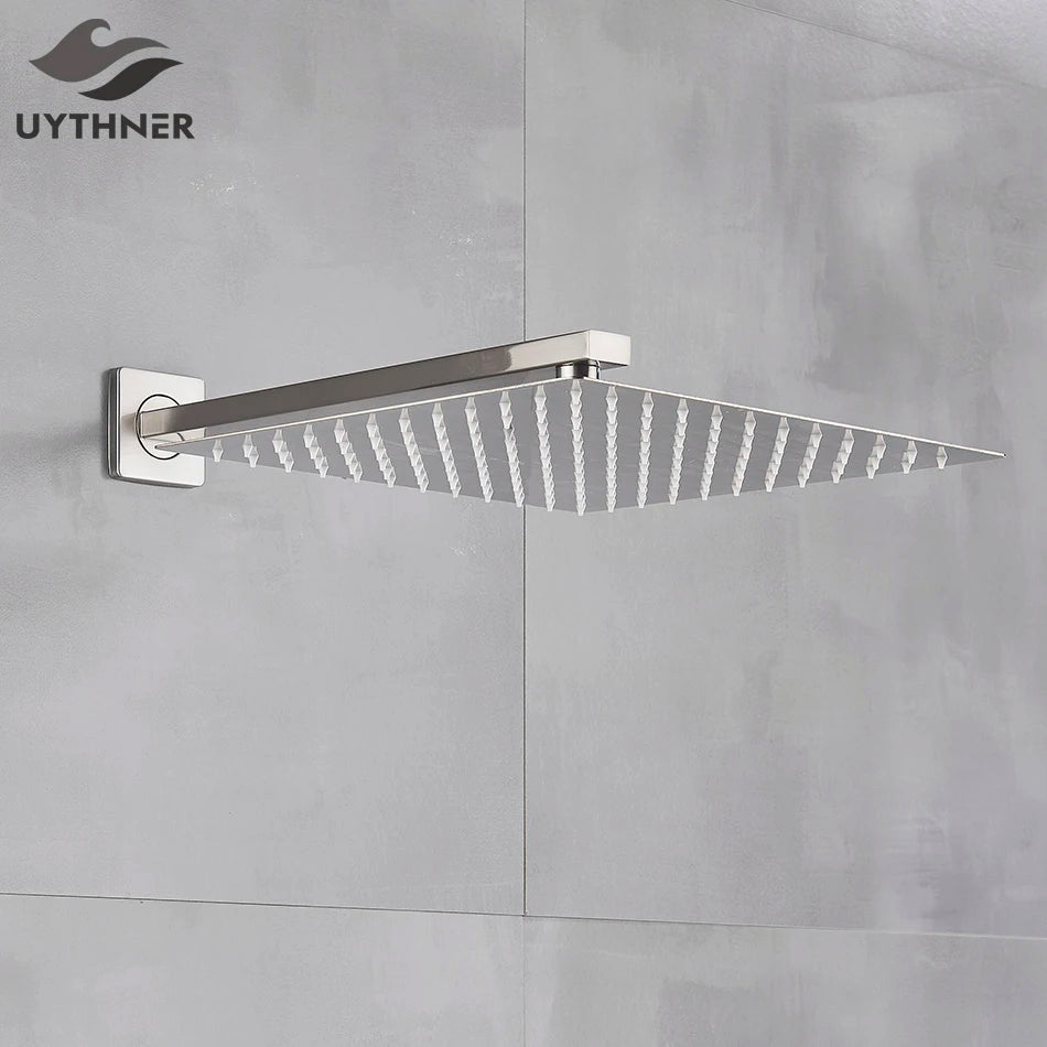 Rainfall Shower Head 8"/10"/12" Square Bathroom Ultrathin . Wall Mounted