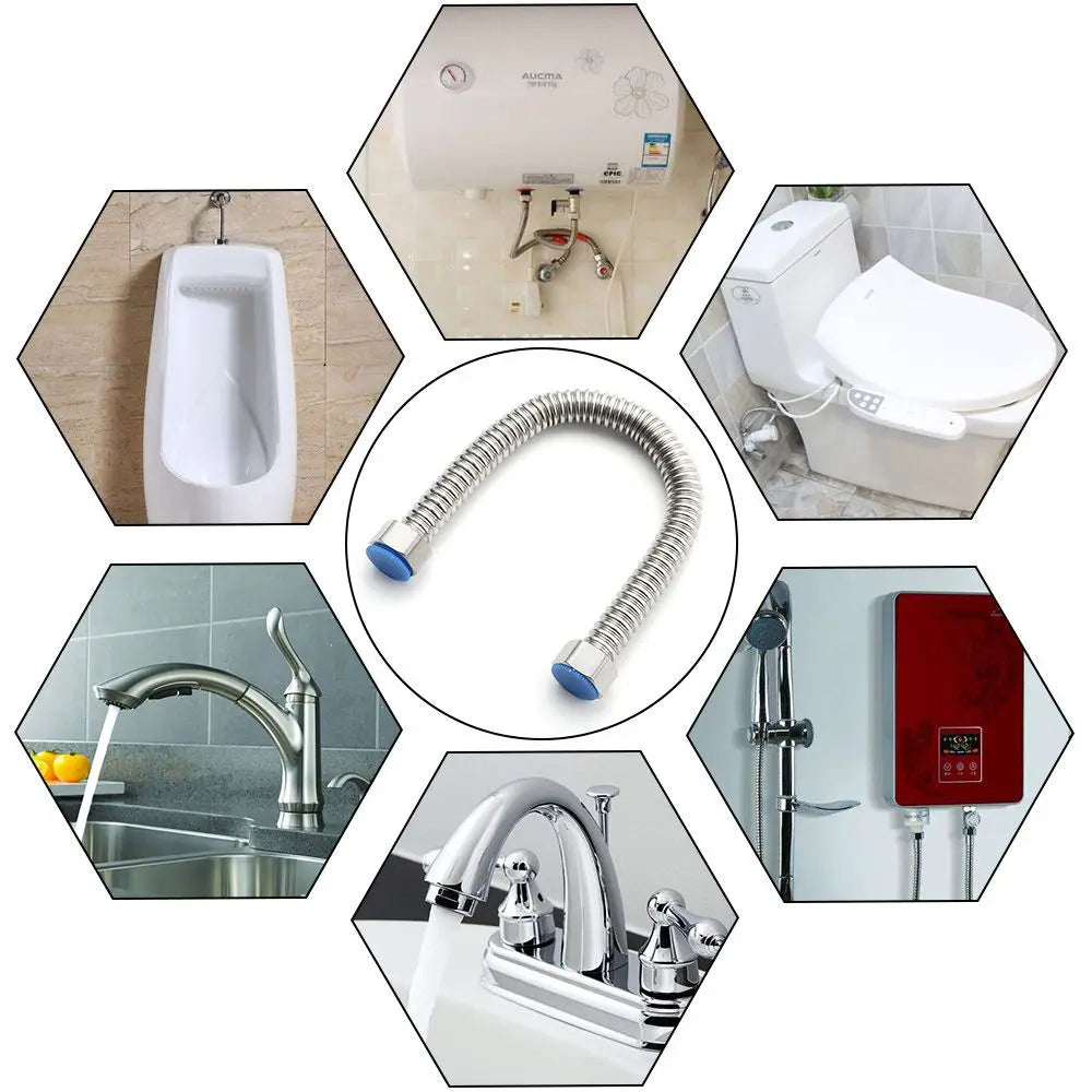 G1/2" Stainless Steel Corrugated Supply Hose Water Heater Connector Plumbing Pipe Hose Tube Thickened Extendable Hose Tube