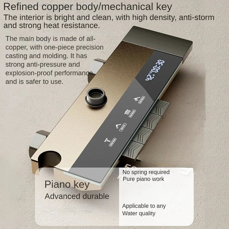 Grey shower Set Four-Function Smart Digital Display Shower System Rainfall Pressurized Wall-mounted Piano Key