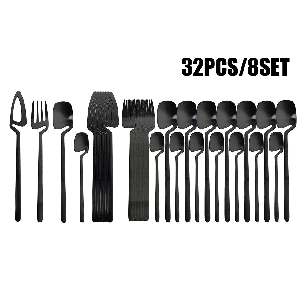 32pcs Black Matte Cutlery Set 304 Stainless Steel Dinnerware Set Knife Fork Spoon Dinner Set
