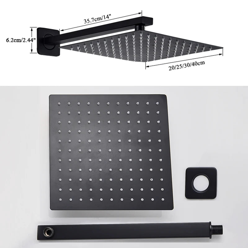 Rainfall Shower Head 8"/10"/12" Square Bathroom Ultrathin . Wall Mounted