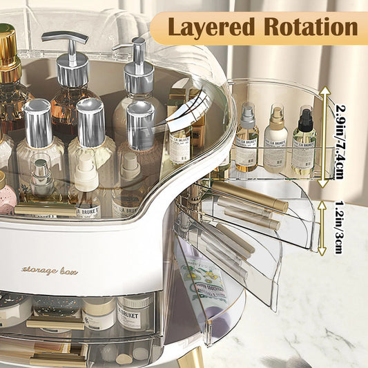 Makeup Organizer and Storage, Cosmetics Organizer Box for Countertop with Lid & Drawers, Cosmetics Skincare Organizers Box with