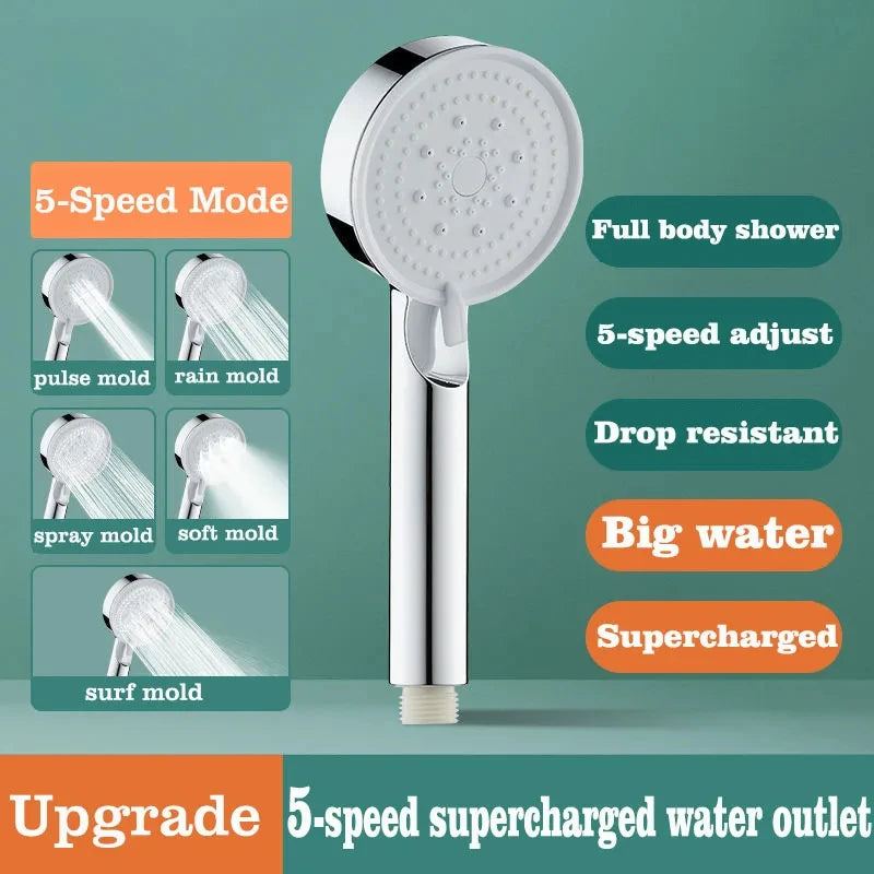 Black 5 Modes Shower Head Adjustable High Pressure ,Massage Shower Head