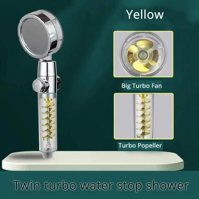 New High Pressure Shower Head Twin Turbocharged Shower Head Handheld Turbo Fan