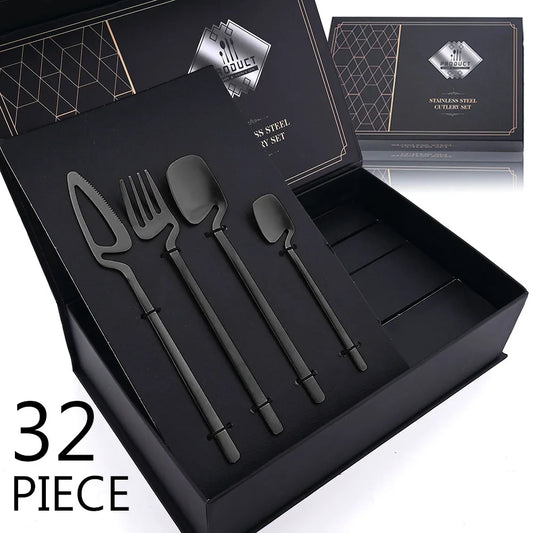32pcs Black Matte Cutlery Set 304 Stainless Steel Dinnerware Set Knife Fork Spoon Dinner Set