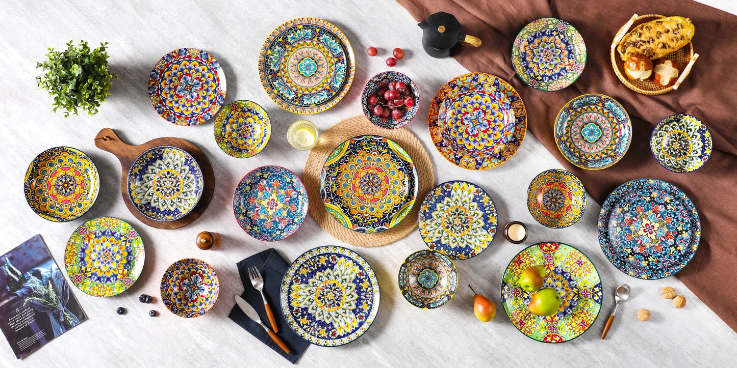 12/16/18/24 Piece Ceramic Dinnerware Set Stoneware Bohemian Style