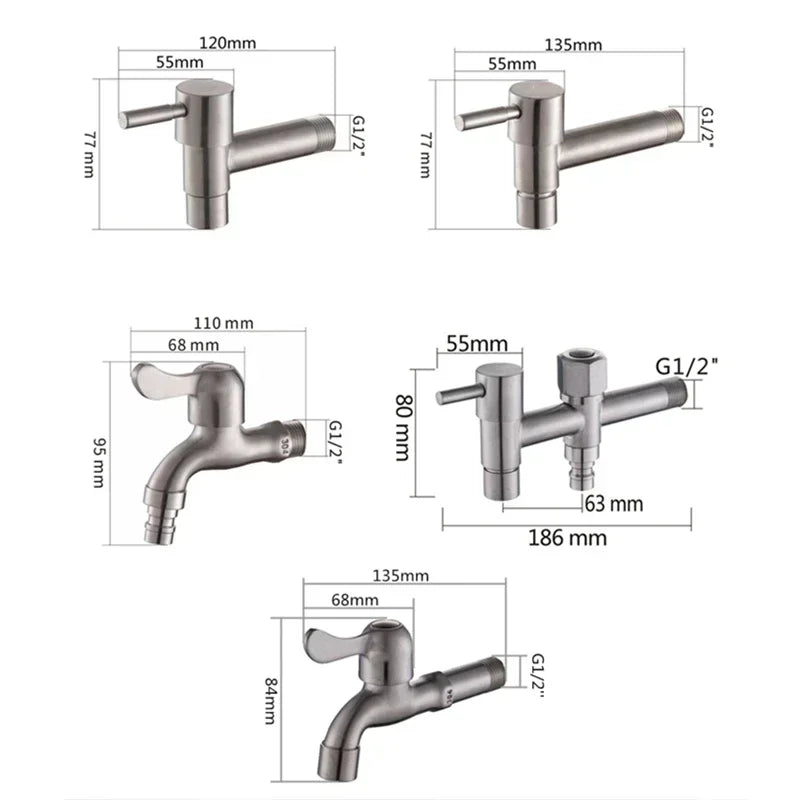 Brushed Outdoor304 Stainless Steel Garden Faucet Wall Mounted Bibcock Garden Wash Basin