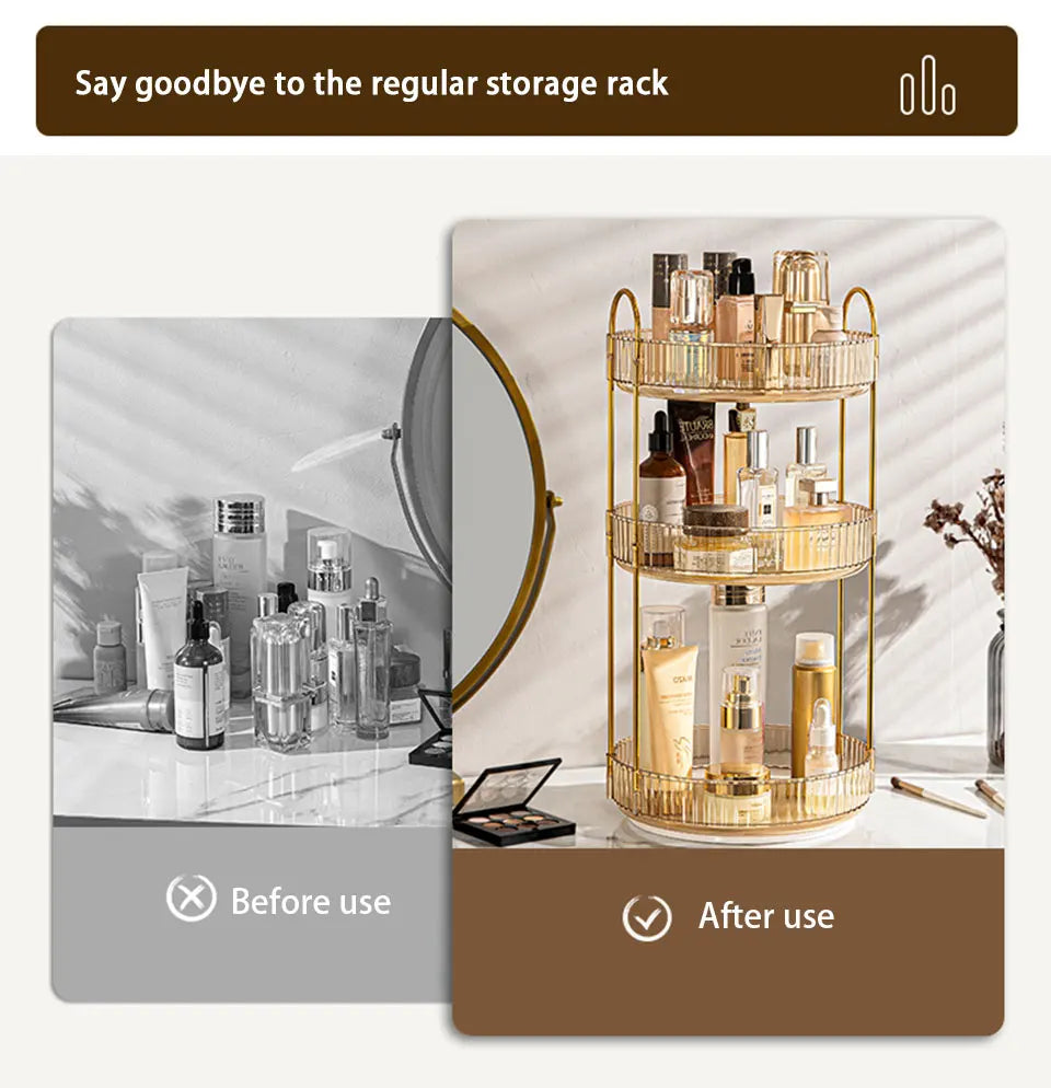 Rotating Makeup Organizer for Vanity 3 Tier Skincare Organizers