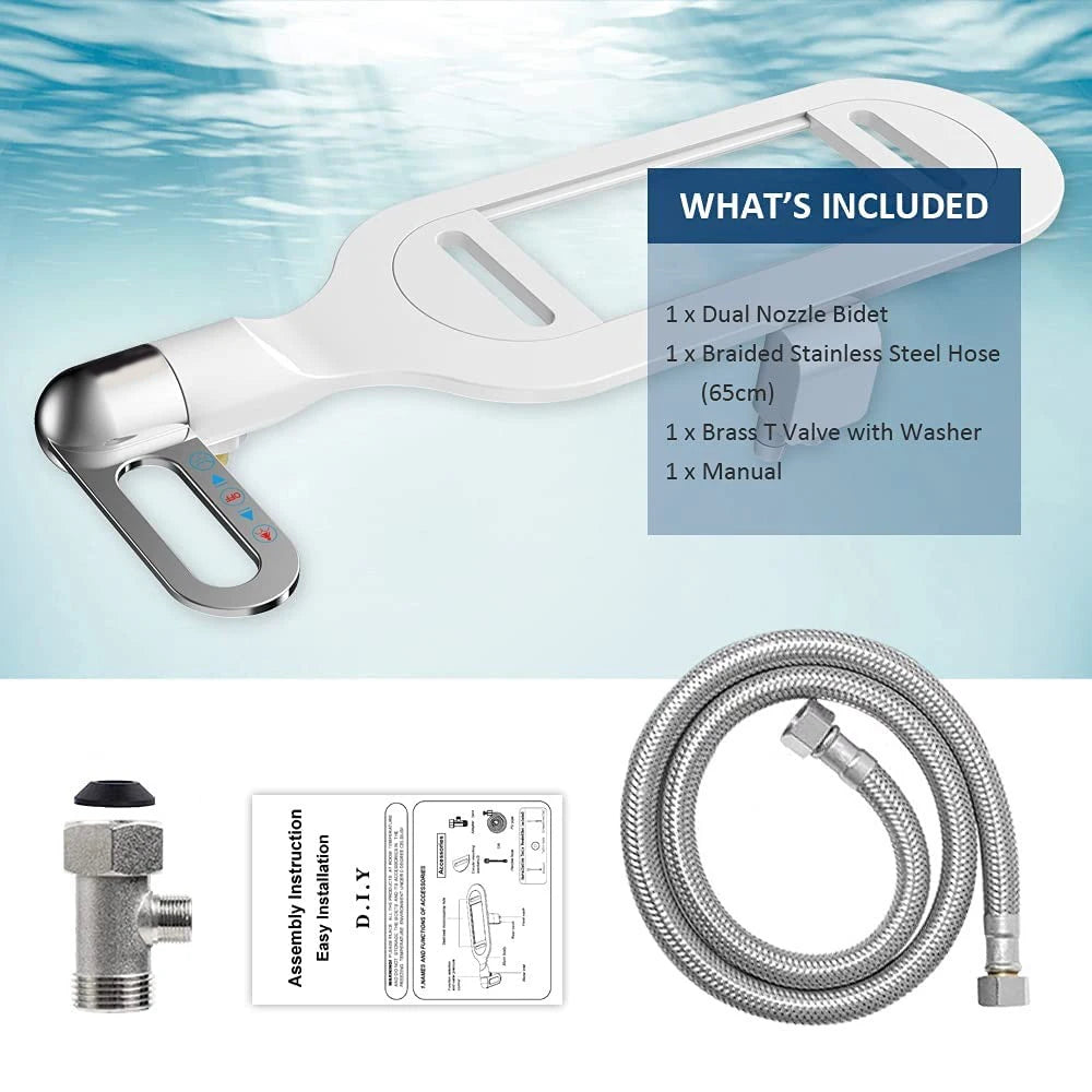Bidet Toilet Seat Attachment Dual Nozzle Bidet Adjustable Water Pressure Non-Electric