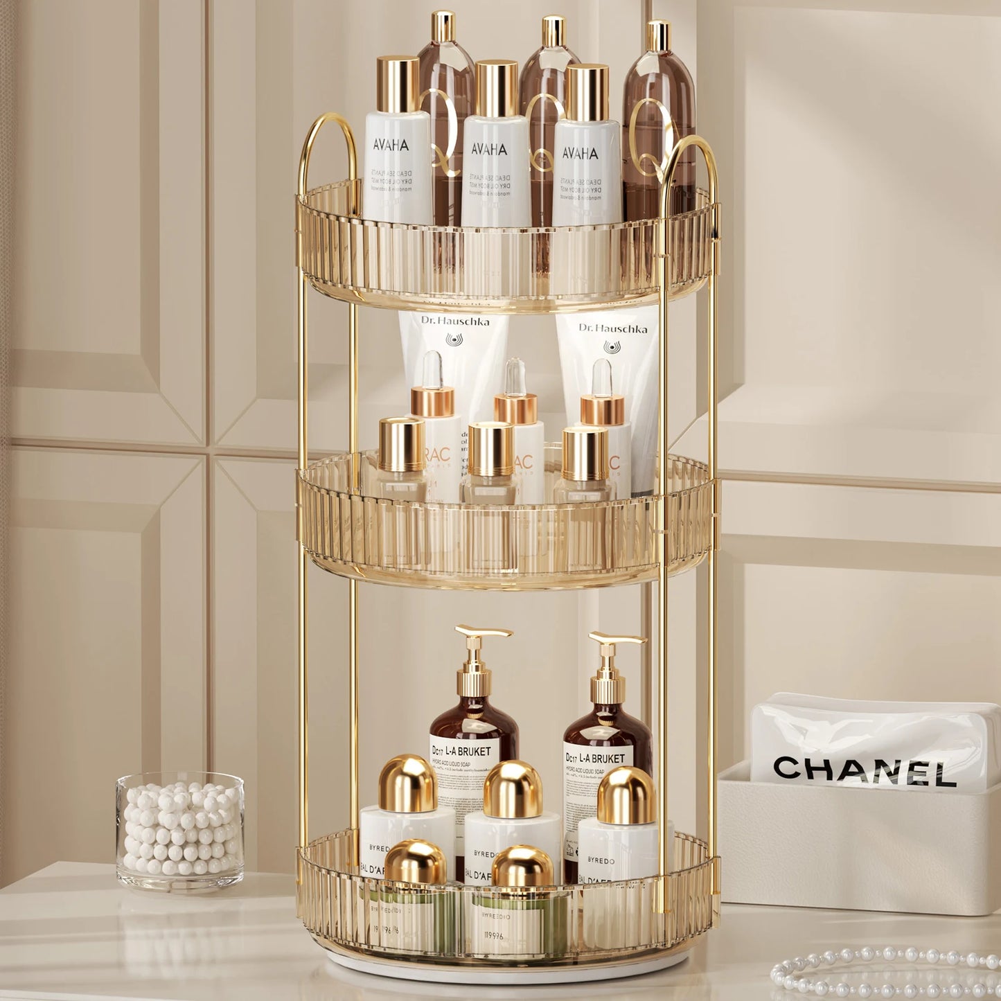 Rotating Makeup Organizer for Vanity 3 Tier Skincare Organizers