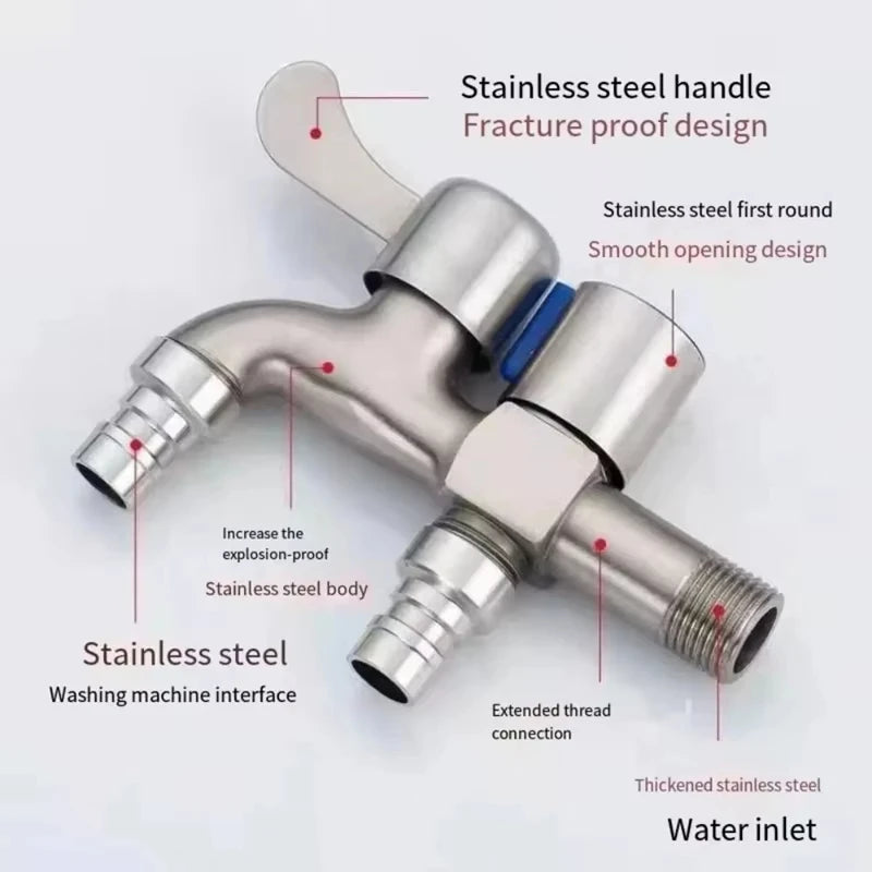 Stainless Steel Faucet Double Outlet Dual Control Water Tap One in Two Out Faucet 1/2" Bidet Faucets